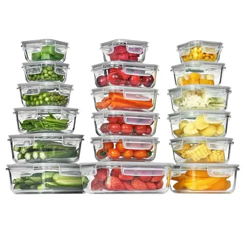 18-Pack Glass Food Storage Containers with Airtight Lids – Stackable Meal Prep Set for Kitchen Organization, Lunch, Oven, Microwave & Freezer Safe