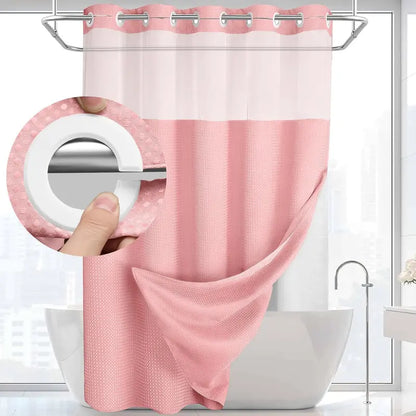 Upgrade Your Bathroomwith a No-Hook DoubleShower Curtain -Waterproof Fabric, Snap-In Liner, Easy Installation& Washable Design, 72" x75"