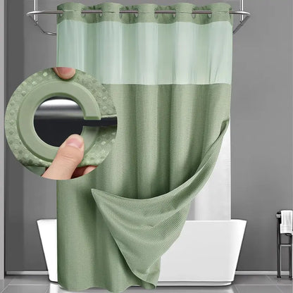 Upgrade Your Bathroomwith a No-Hook DoubleShower Curtain -Waterproof Fabric, Snap-In Liner, Easy Installation& Washable Design, 72" x75"