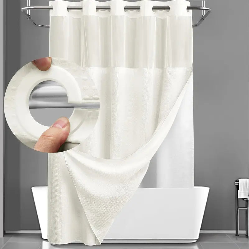 Upgrade Your Bathroomwith a No-Hook DoubleShower Curtain -Waterproof Fabric, Snap-In Liner, Easy Installation& Washable Design, 72" x75"