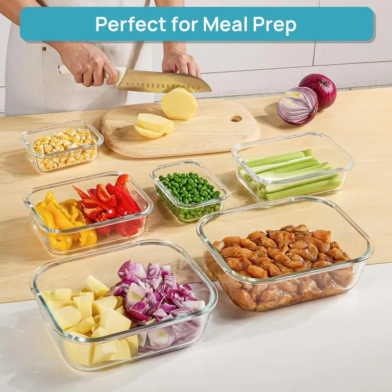 18-Pack Glass Food Storage Containers with Airtight Lids – Stackable Meal Prep Set for Kitchen Organization, Lunch, Oven, Microwave & Freezer Safe