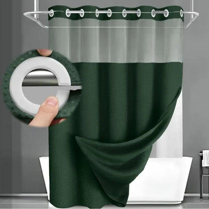 Upgrade Your Bathroomwith a No-Hook DoubleShower Curtain -Waterproof Fabric, Snap-In Liner, Easy Installation& Washable Design, 72" x75"
