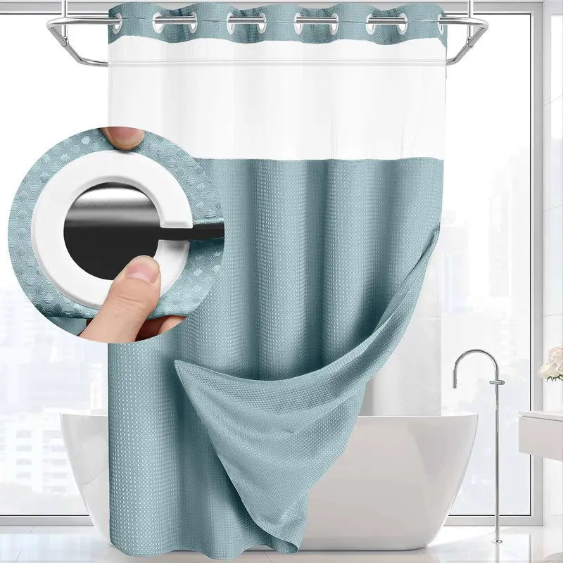 Upgrade Your Bathroomwith a No-Hook DoubleShower Curtain -Waterproof Fabric, Snap-In Liner, Easy Installation& Washable Design, 72" x75"