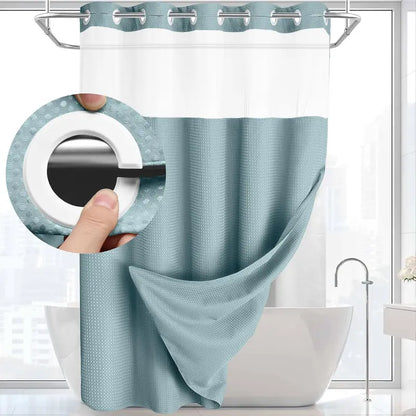 Upgrade Your Bathroomwith a No-Hook DoubleShower Curtain -Waterproof Fabric, Snap-In Liner, Easy Installation& Washable Design, 72" x75"