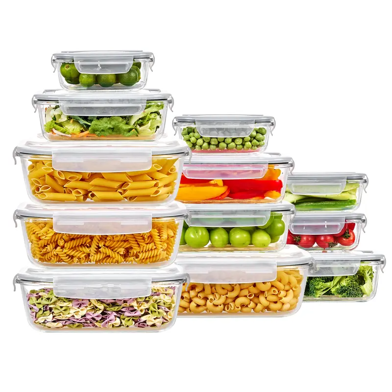 18-Pack Glass Food Storage Containers with Airtight Lids – Stackable Meal Prep Set for Kitchen Organization, Lunch, Oven, Microwave & Freezer Safe