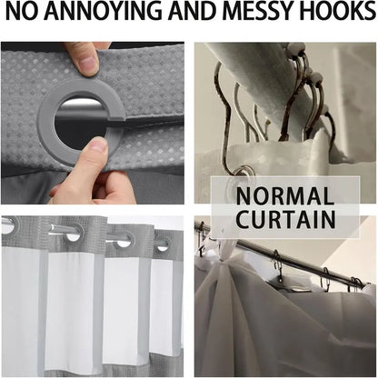 Upgrade Your Bathroomwith a No-Hook DoubleShower Curtain -Waterproof Fabric, Snap-In Liner, Easy Installation& Washable Design, 72" x75"