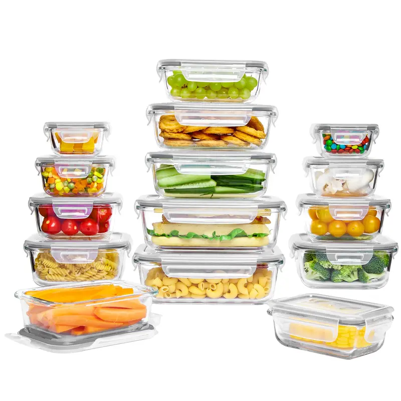 18-Pack Glass Food Storage Containers with Airtight Lids – Stackable Meal Prep Set for Kitchen Organization, Lunch, Oven, Microwave & Freezer Safe