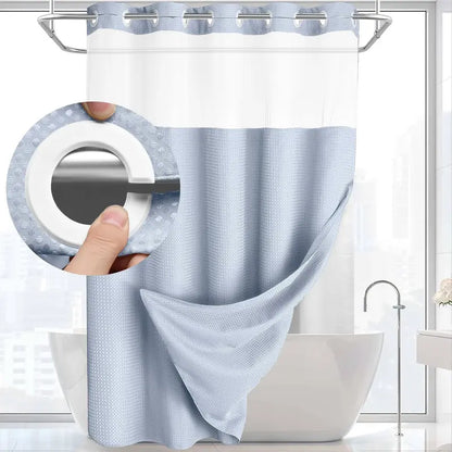 Upgrade Your Bathroomwith a No-Hook DoubleShower Curtain -Waterproof Fabric, Snap-In Liner, Easy Installation& Washable Design, 72" x75"