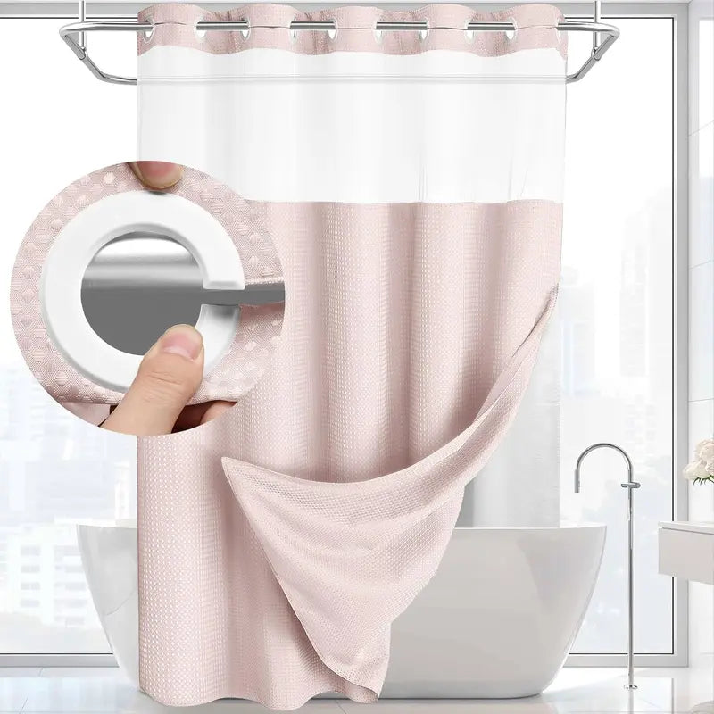 Upgrade Your Bathroomwith a No-Hook DoubleShower Curtain -Waterproof Fabric, Snap-In Liner, Easy Installation& Washable Design, 72" x75"