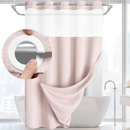 Upgrade Your Bathroomwith a No-Hook DoubleShower Curtain -Waterproof Fabric, Snap-In Liner, Easy Installation& Washable Design, 72" x75"