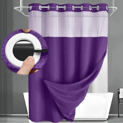 Upgrade Your Bathroomwith a No-Hook DoubleShower Curtain -Waterproof Fabric, Snap-In Liner, Easy Installation& Washable Design, 72" x75"