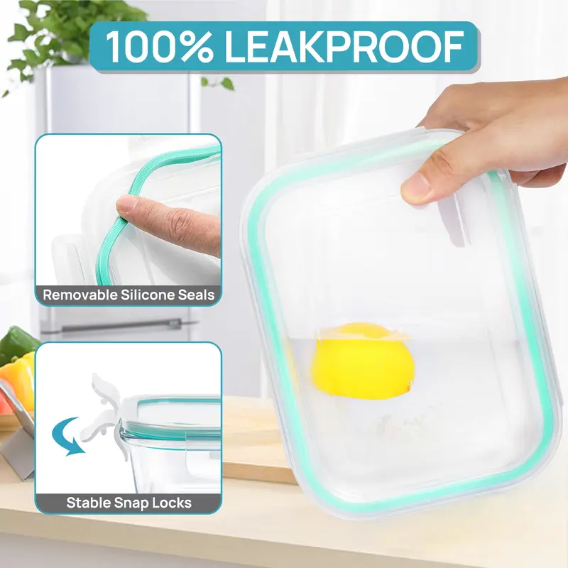 18-Pack Glass Food Storage Containers with Airtight Lids – Stackable Meal Prep Set for Kitchen Organization, Lunch, Oven, Microwave & Freezer Safe