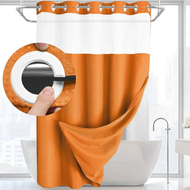 Upgrade Your Bathroomwith a No-Hook DoubleShower Curtain -Waterproof Fabric, Snap-In Liner, Easy Installation& Washable Design, 72" x75"