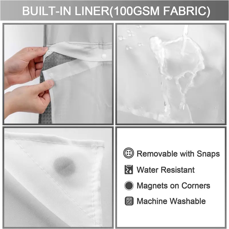 Upgrade Your Bathroomwith a No-Hook DoubleShower Curtain -Waterproof Fabric, Snap-In Liner, Easy Installation& Washable Design, 72" x75"