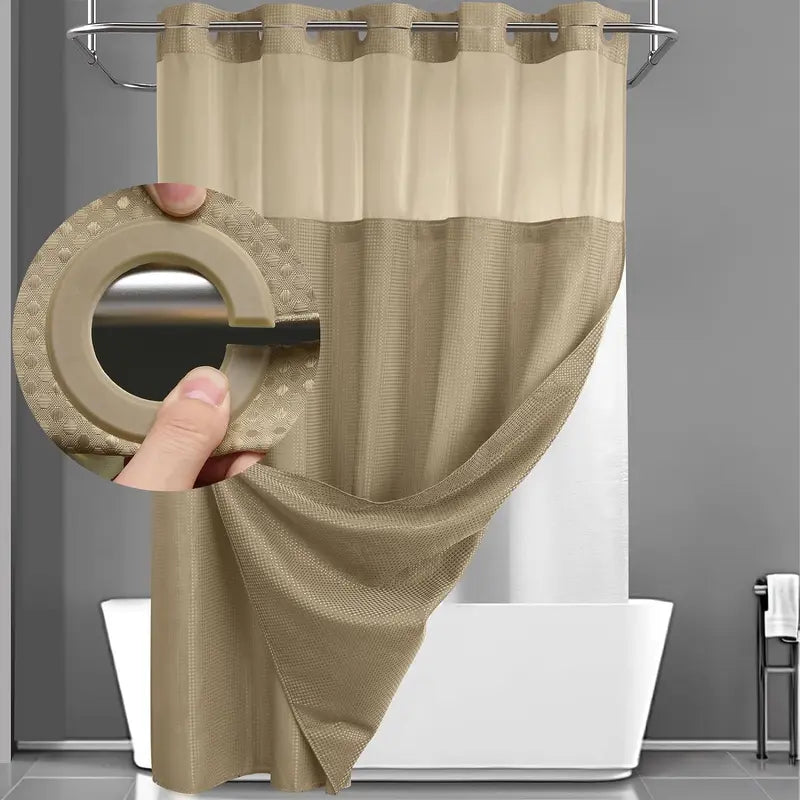 Upgrade Your Bathroomwith a No-Hook DoubleShower Curtain -Waterproof Fabric, Snap-In Liner, Easy Installation& Washable Design, 72" x75"