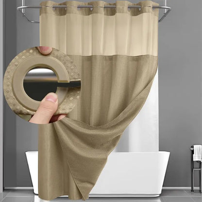 Upgrade Your Bathroomwith a No-Hook DoubleShower Curtain -Waterproof Fabric, Snap-In Liner, Easy Installation& Washable Design, 72" x75"