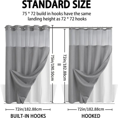 Upgrade Your Bathroomwith a No-Hook DoubleShower Curtain -Waterproof Fabric, Snap-In Liner, Easy Installation& Washable Design, 72" x75"