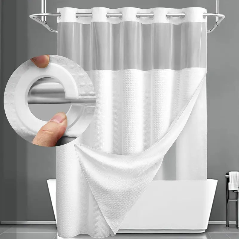 Upgrade Your Bathroomwith a No-Hook DoubleShower Curtain -Waterproof Fabric, Snap-In Liner, Easy Installation& Washable Design, 72" x75"