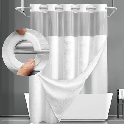 Upgrade Your Bathroomwith a No-Hook DoubleShower Curtain -Waterproof Fabric, Snap-In Liner, Easy Installation& Washable Design, 72" x75"