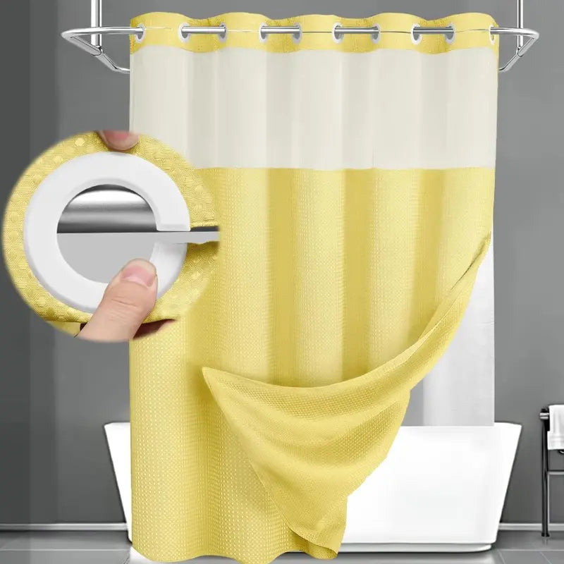 Upgrade Your Bathroomwith a No-Hook DoubleShower Curtain -Waterproof Fabric, Snap-In Liner, Easy Installation& Washable Design, 72" x75"