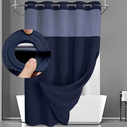 Upgrade Your Bathroomwith a No-Hook DoubleShower Curtain -Waterproof Fabric, Snap-In Liner, Easy Installation& Washable Design, 72" x75"