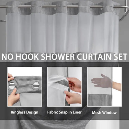 Upgrade Your Bathroomwith a No-Hook DoubleShower Curtain -Waterproof Fabric, Snap-In Liner, Easy Installation& Washable Design, 72" x75"