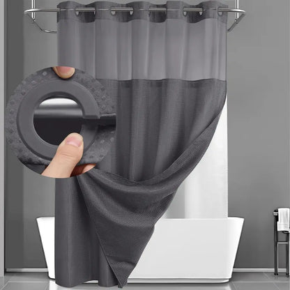 Upgrade Your Bathroomwith a No-Hook DoubleShower Curtain -Waterproof Fabric, Snap-In Liner, Easy Installation& Washable Design, 72" x75"