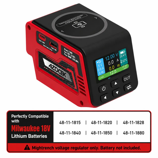 All-in-One 300W DC Power Converter – Adjustable 2–30V Voltage Regulator with 100W USB-C PD, Fast USB-A Charging, Wireless Charging & LCD Display