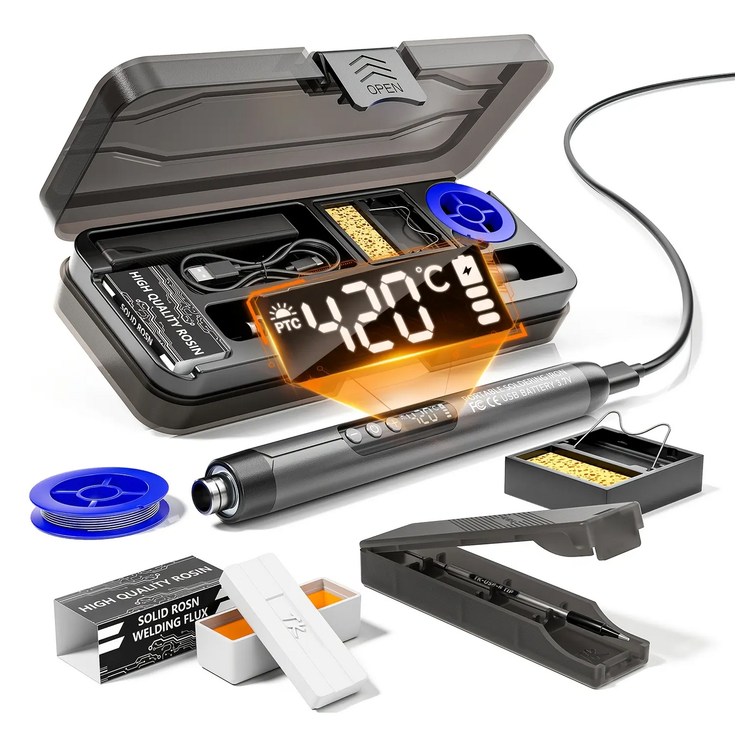 LCD Digital Soldering Iron Kit – Adjustable Temperature USB Electric Soldering Gun with Storage Case, Fast Heating Welding Tool for DIY Electronics & Home Repairs