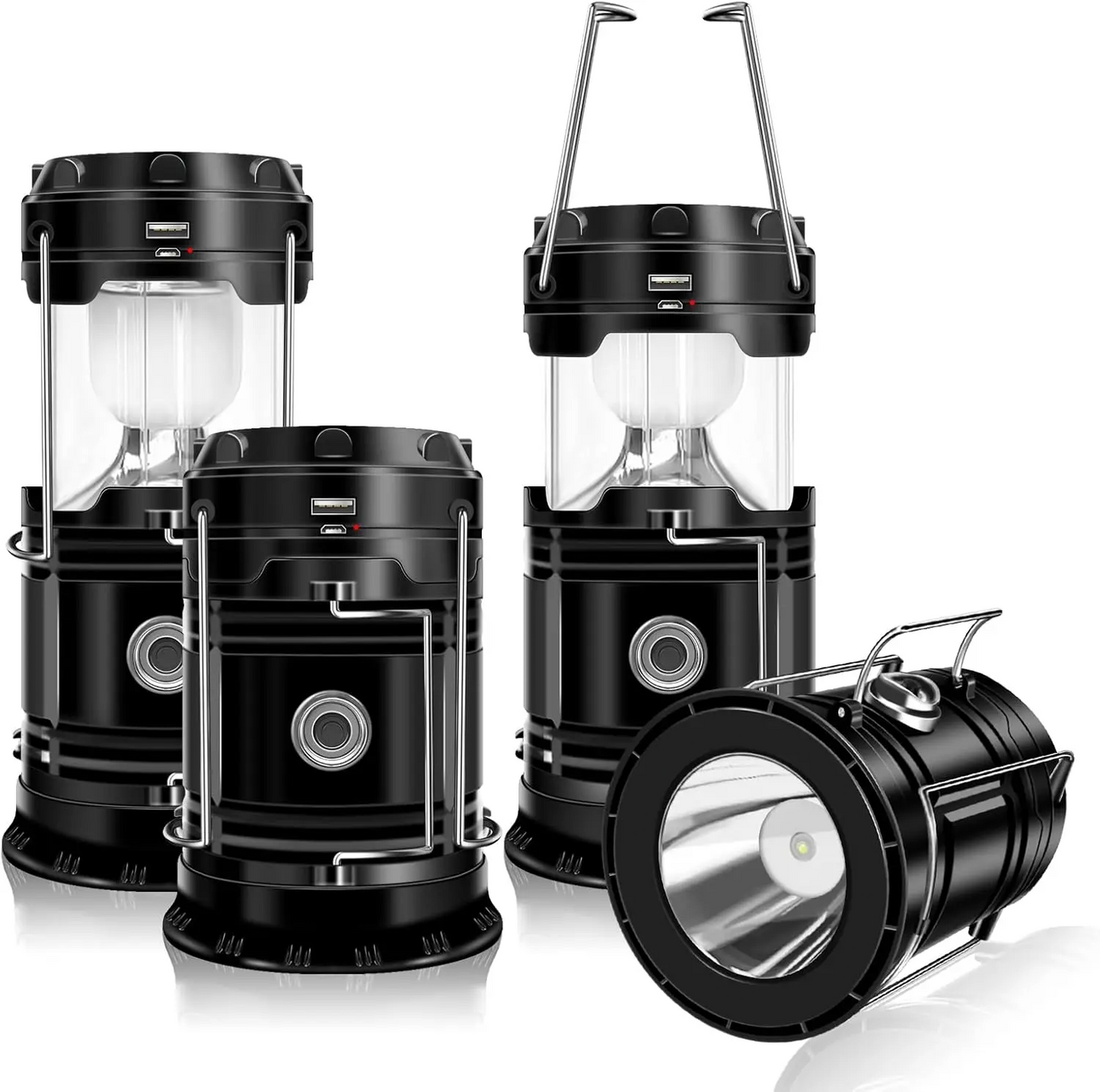 4-Pack Solar Camping Lanterns – Rechargeable LED Lights with Magnetic Base & Foldable Hook, Portable Emergency Lights for Camping, Hiking & Power Outages