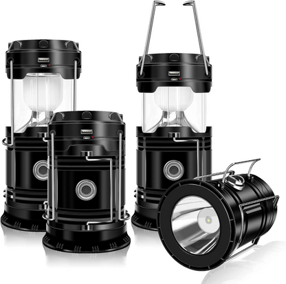 4-Pack Solar Camping Lanterns – Rechargeable LED Lights with Magnetic Base & Foldable Hook, Portable Emergency Lights for Camping, Hiking & Power Outages