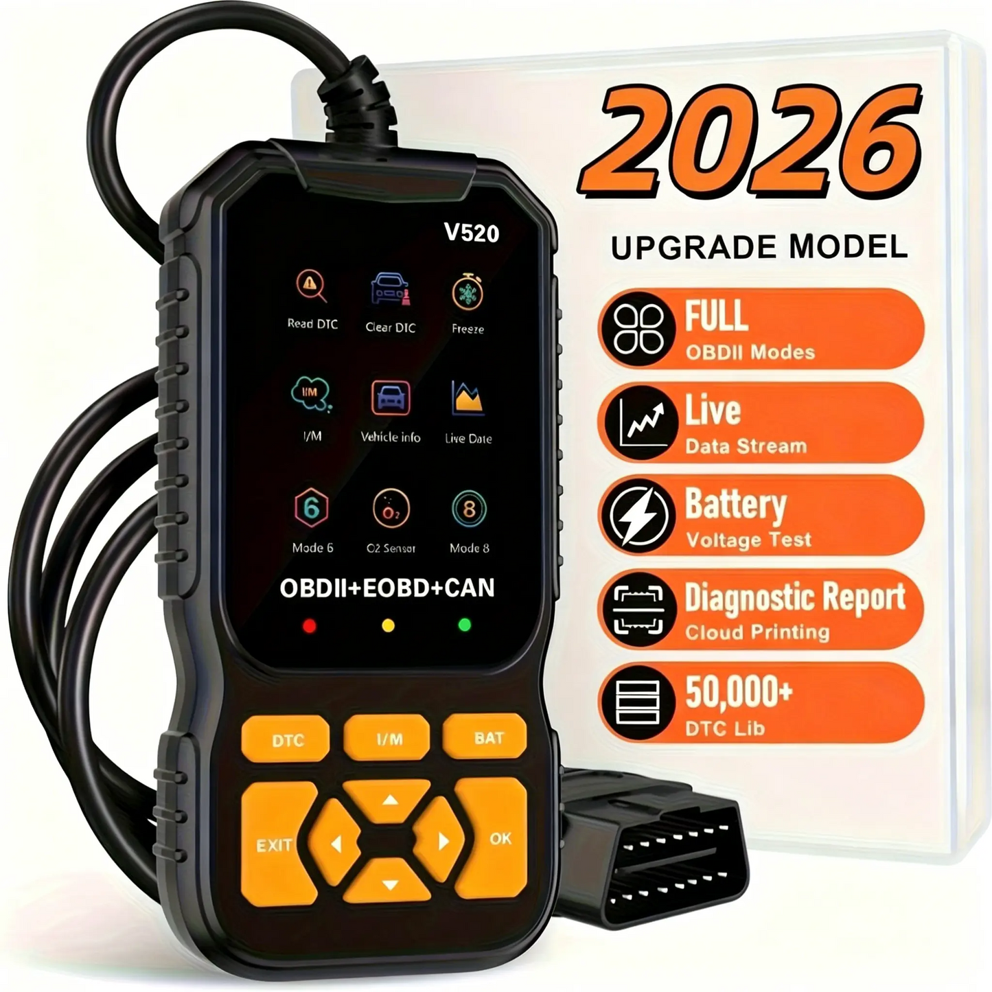 Professional OBD2 Scanner with Live Data – OBDII Diagnostic Code Reader for Check Engine Light, Dual UI Modes & Cloud Printing for Car Diagnostics