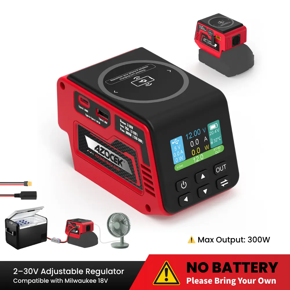 All-in-One 300W DC Power Converter – Adjustable 2–30V Voltage Regulator with 100W USB-C PD, Fast USB-A Charging, Wireless Charging & LCD Display