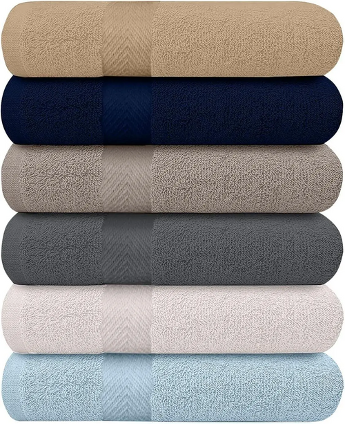 KAHAF Collection 6-PackBath Towels -Lightweight ExtraAbsorbent 100% CottonMulti-Use for Daily - SoftComfortable & Durable -27x54 Inches