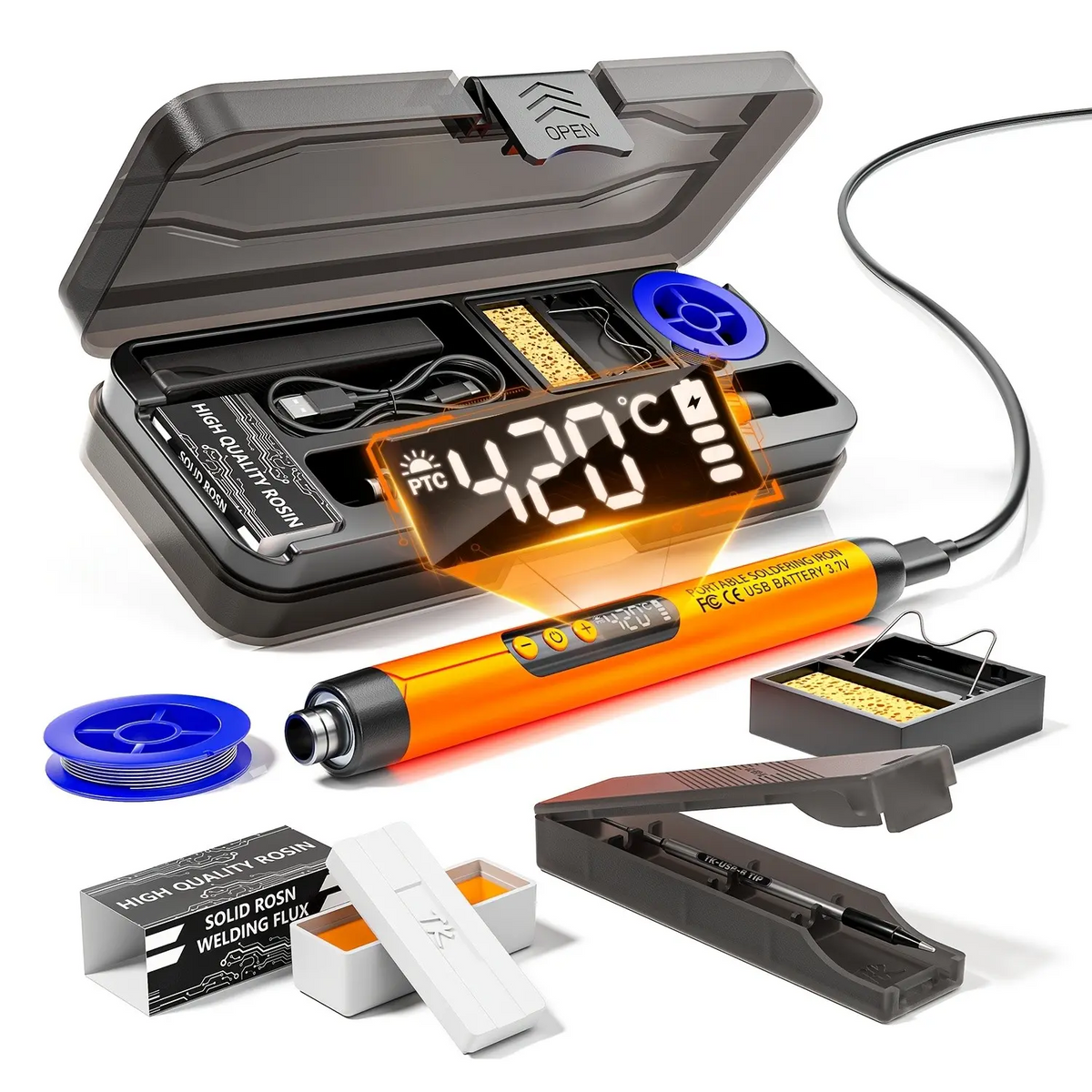 LCD Digital Soldering Iron Kit – Adjustable Temperature USB Electric Soldering Gun with Storage Case, Fast Heating Welding Tool for DIY Electronics & Home Repairs