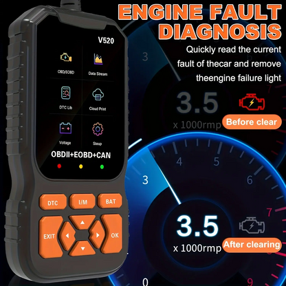 Professional OBD2 Scanner with Live Data – OBDII Diagnostic Code Reader for Check Engine Light, Dual UI Modes & Cloud Printing for Car Diagnostics