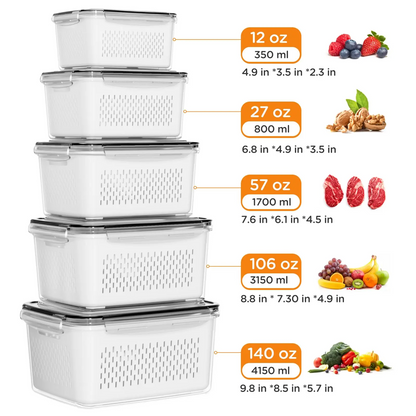 10/12 Pcs Large Fruit Containers for Fridge, Stackable Food Storage Containers with Removable Colander, BPA-Free, Airtight Storage Container to Keep Fruits, Vegetables, Berry, Meat Fresh longer