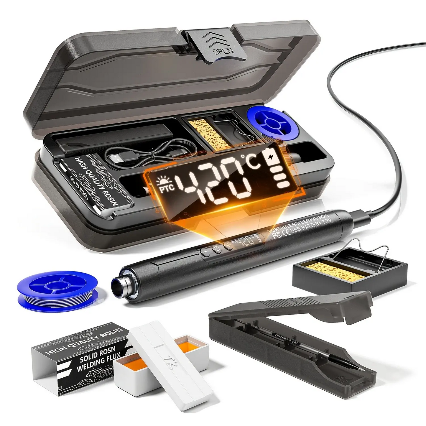 LCD Digital Soldering Iron Kit – Adjustable Temperature USB Electric Soldering Gun with Storage Case, Fast Heating Welding Tool for DIY Electronics & Home Repairs