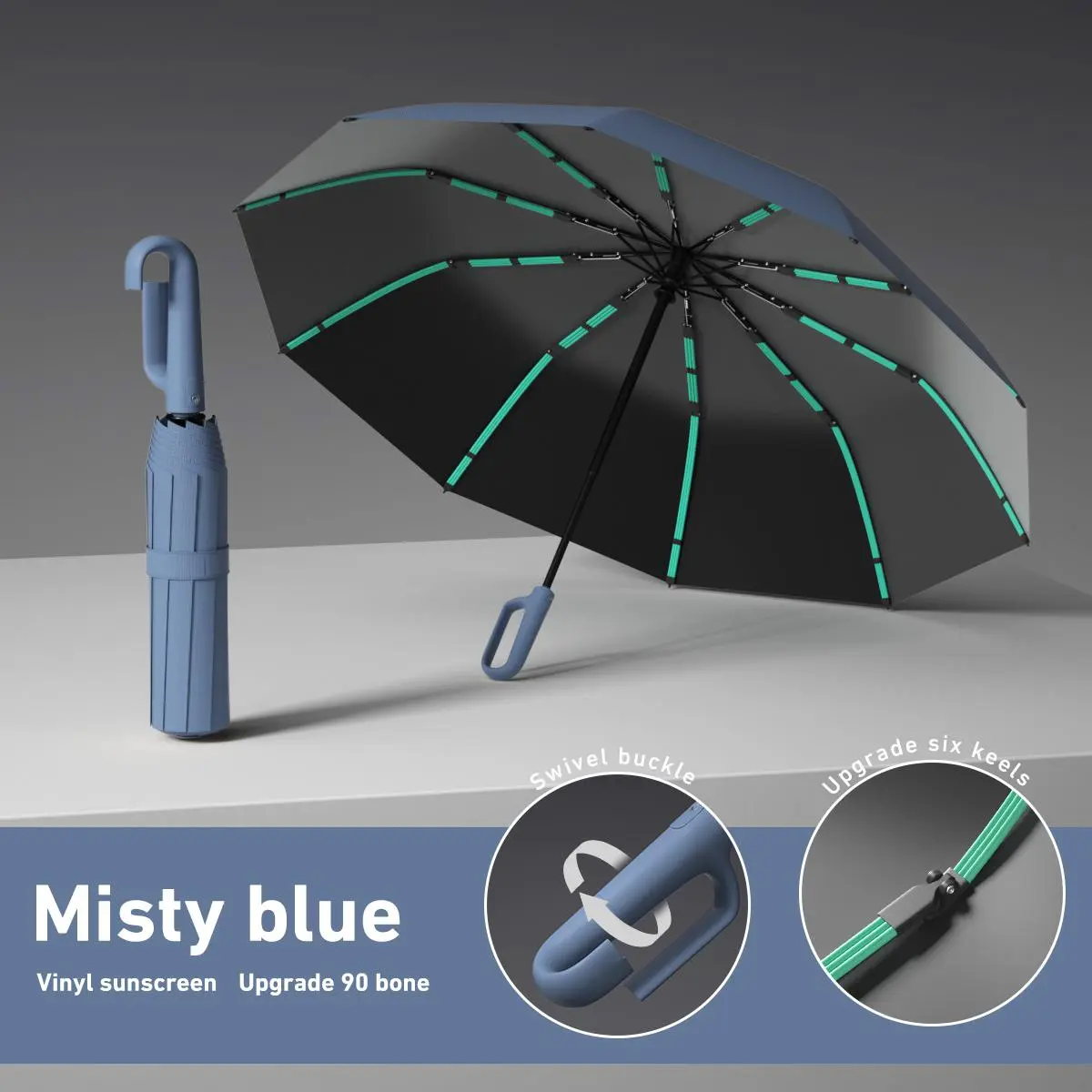 Automatic FoldingWindproof Umbrella -Compact WaterproofRain Umbrella with Easy-Grab Loop, PortableTravel Design for Men &Women