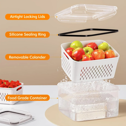 10/12 Pcs Large Fruit Containers for Fridge, Stackable Food Storage Containers with Removable Colander, BPA-Free, Airtight Storage Container to Keep Fruits, Vegetables, Berry, Meat Fresh longer