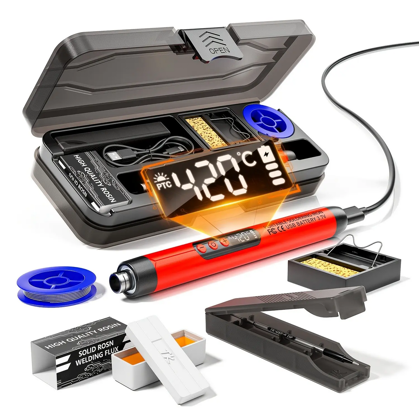 LCD Digital Soldering Iron Kit – Adjustable Temperature USB Electric Soldering Gun with Storage Case, Fast Heating Welding Tool for DIY Electronics & Home Repairs