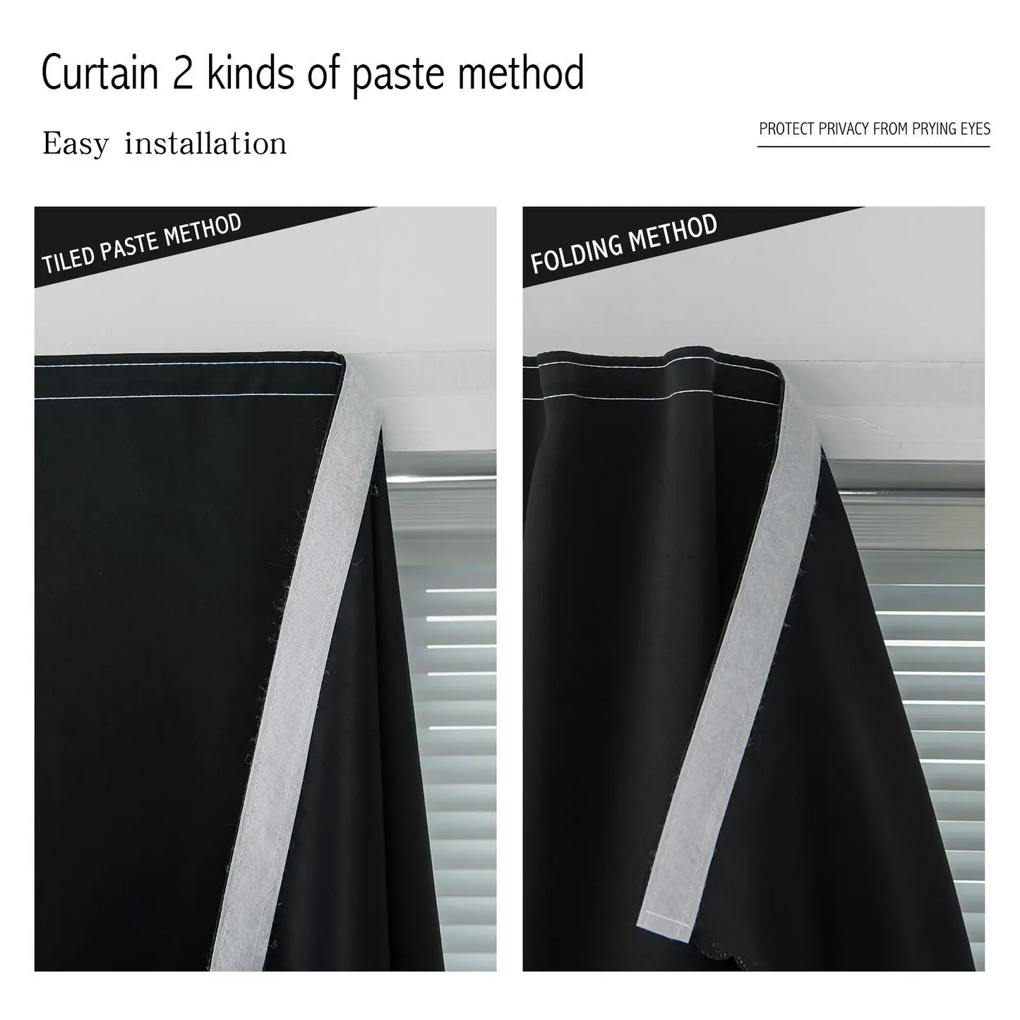 Blackout Window Curtain- No-Drill Magic TapeInstallation, Light-Blocking Privacy Shadefor Bedroom, Living Room& Kitchen