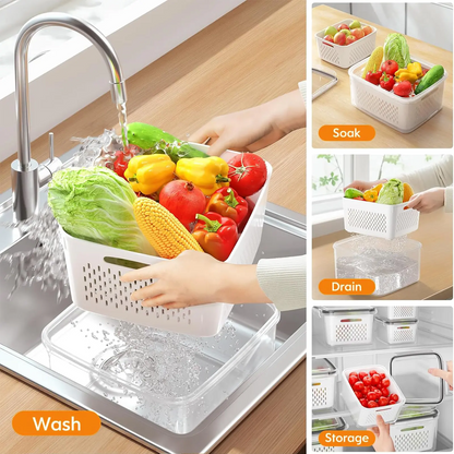 10/12 Pcs Large Fruit Containers for Fridge, Stackable Food Storage Containers with Removable Colander, BPA-Free, Airtight Storage Container to Keep Fruits, Vegetables, Berry, Meat Fresh longer