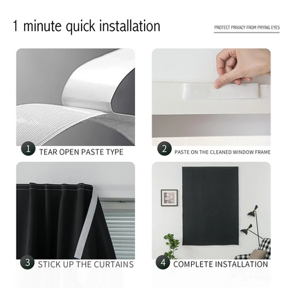 Blackout Window Curtain- No-Drill Magic TapeInstallation, Light-Blocking Privacy Shadefor Bedroom, Living Room& Kitchen