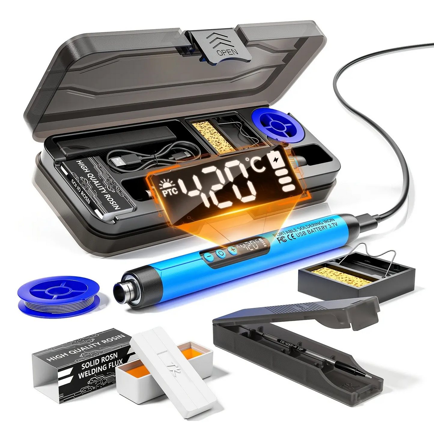 LCD Digital Soldering Iron Kit – Adjustable Temperature USB Electric Soldering Gun with Storage Case, Fast Heating Welding Tool for DIY Electronics & Home Repairs