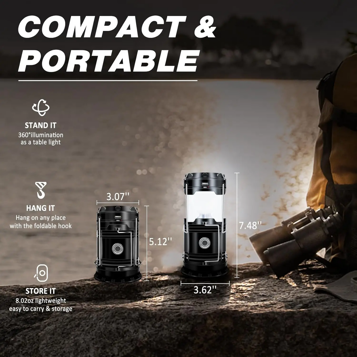 4-Pack Solar Camping Lanterns – Rechargeable LED Lights with Magnetic Base & Foldable Hook, Portable Emergency Lights for Camping, Hiking & Power Outages