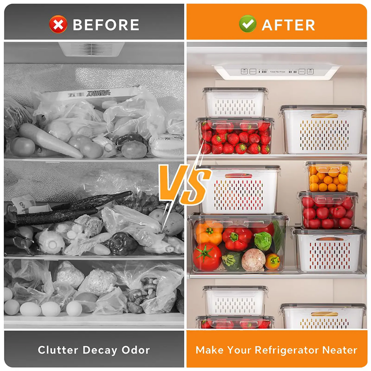10/12 Pcs Large Fruit Containers for Fridge, Stackable Food Storage Containers with Removable Colander, BPA-Free, Airtight Storage Container to Keep Fruits, Vegetables, Berry, Meat Fresh longer