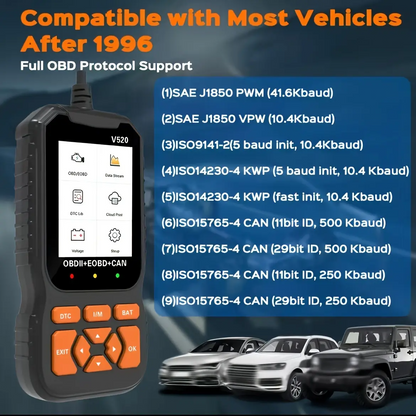 Professional OBD2 Scanner with Live Data – OBDII Diagnostic Code Reader for Check Engine Light, Dual UI Modes & Cloud Printing for Car Diagnostics