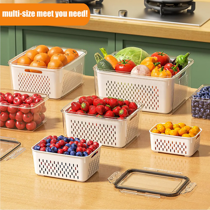10/12 Pcs Large Fruit Containers for Fridge, Stackable Food Storage Containers with Removable Colander, BPA-Free, Airtight Storage Container to Keep Fruits, Vegetables, Berry, Meat Fresh longer