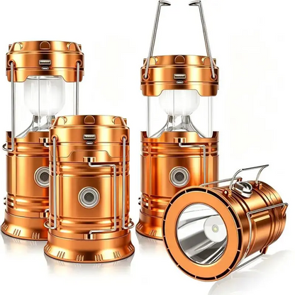 4-Pack Solar Camping Lanterns – Rechargeable LED Lights with Magnetic Base & Foldable Hook, Portable Emergency Lights for Camping, Hiking & Power Outages